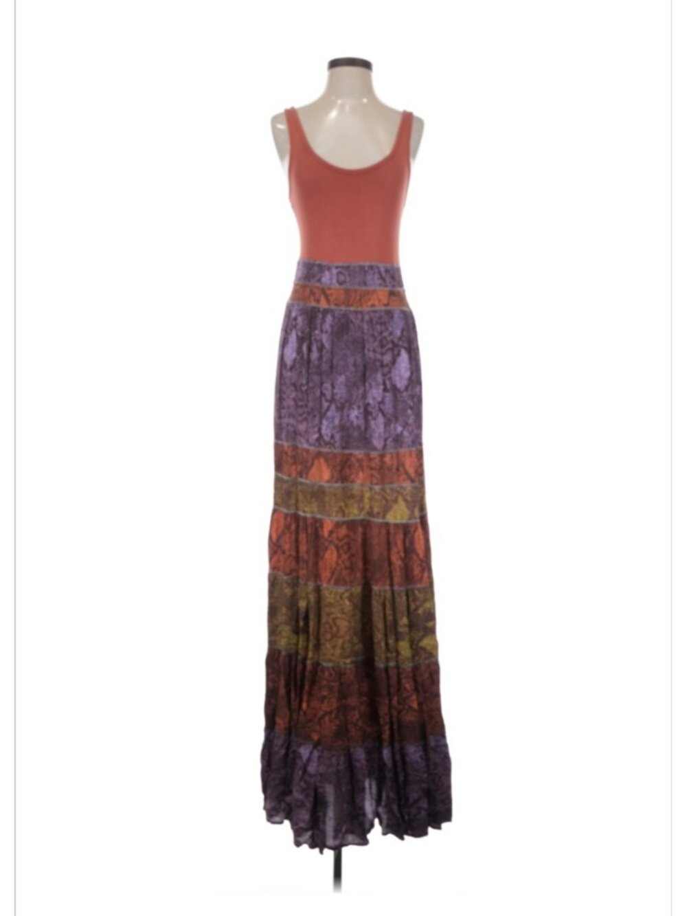 ANTHROPOLIGIE Women Colima Tank Tiered Maxi Dress Snake Print Multicolor Medium